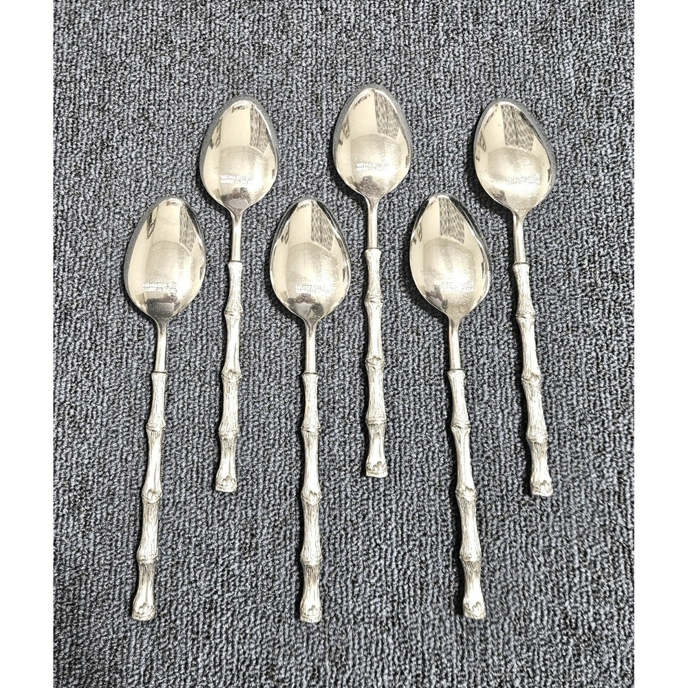 Oxford Hall JADE Soup Spoon Textured Bamboo Cane Stainless Flatware Set Of 6 - Picture 4 of 9
